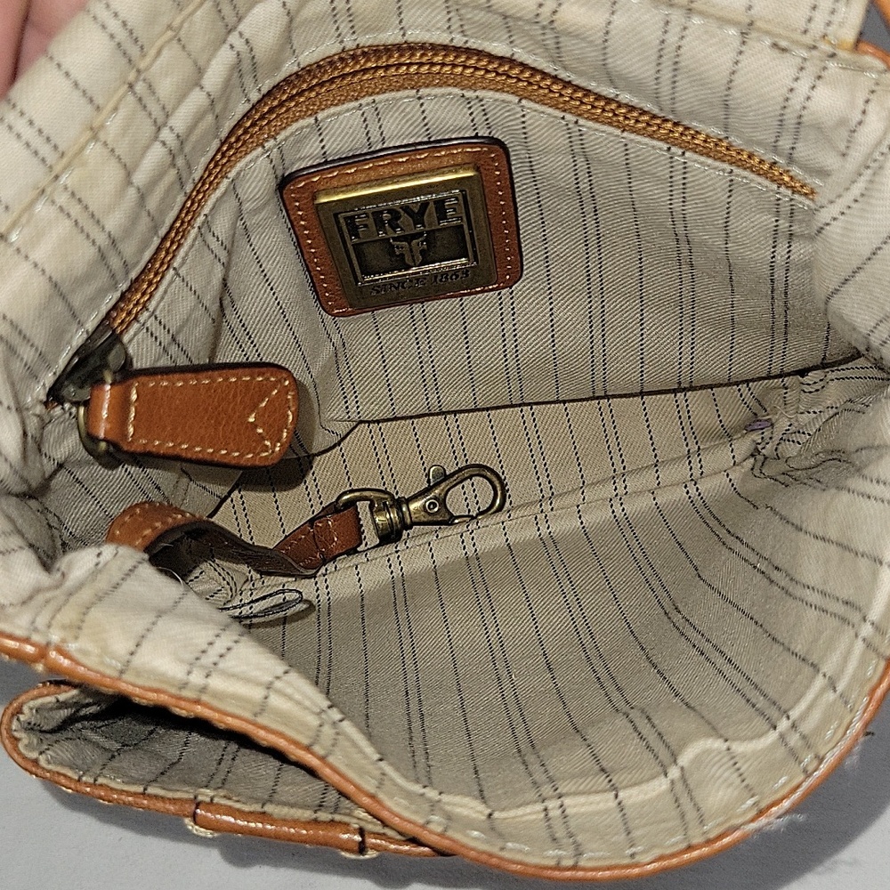 Frye Studded Brown Leather Buckle Crossbody Shoulder Bag Purse Handbag - Picture 12 of 16